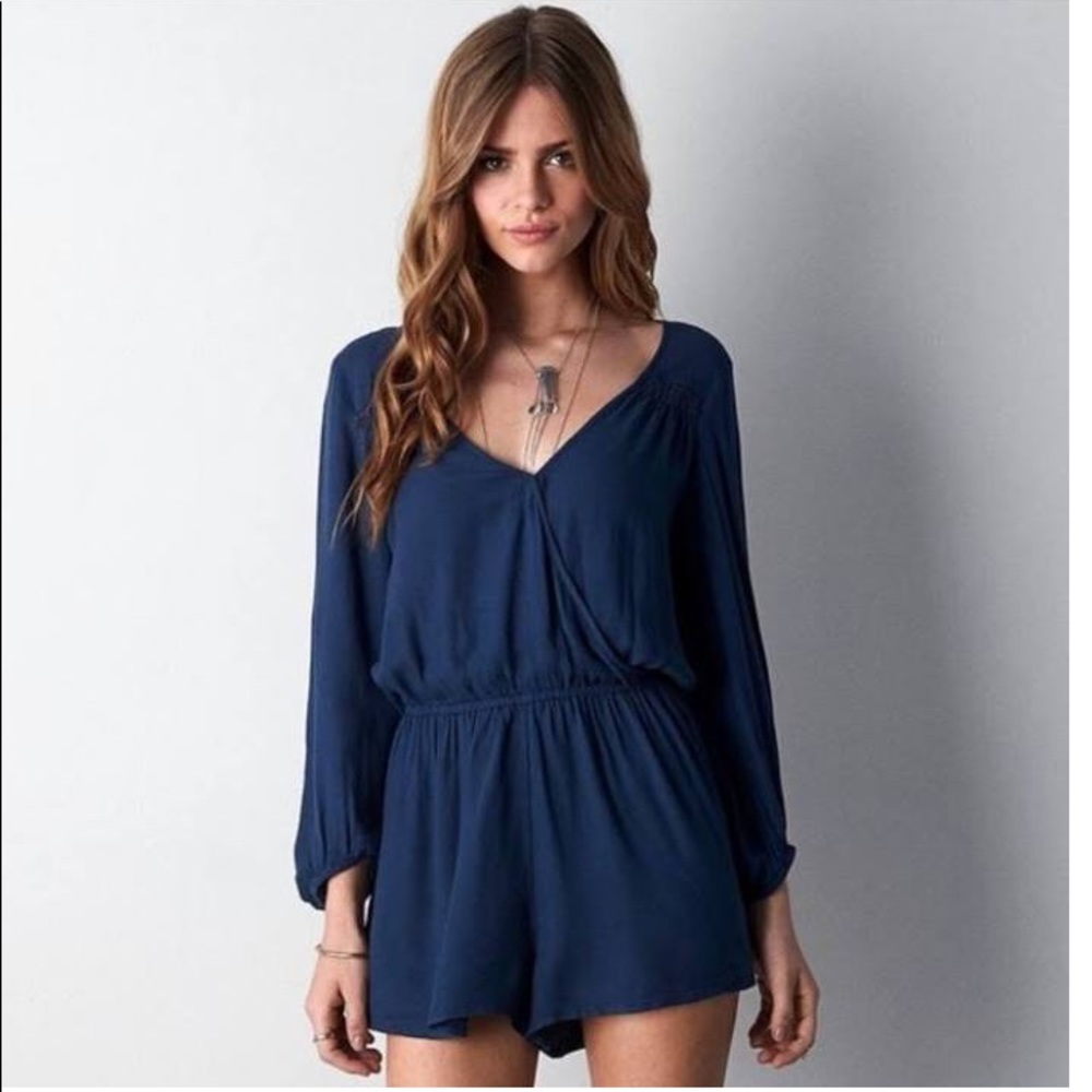 Aerie 3/4 sleeve navy romper